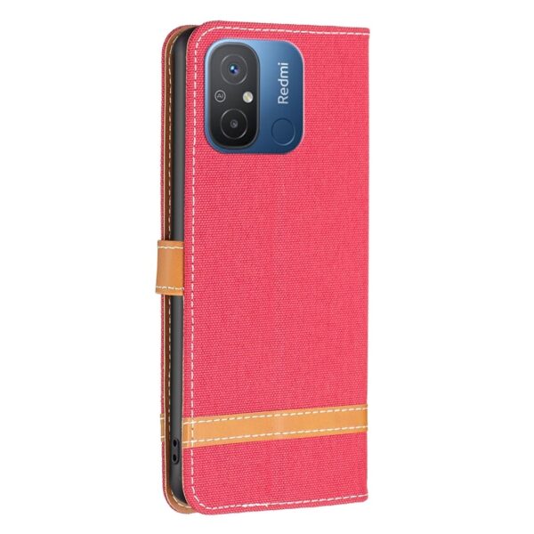 Xiaomi Redmi 12C Θήκη Βιβλίο Κόκκινο Color Block Denim Texture Phone Case Red