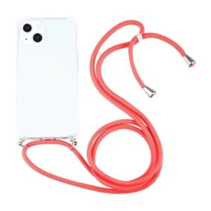 Forcell iPhone 13 Shockproof Θήκη Σιλικόνης με Λουράκι Διάφανη - Coral Pink