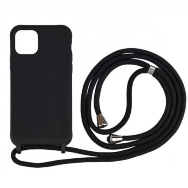 Forcell iPhone 13 Pro Max Soft Touch Θήκη Σιλικόνης Με Λουράκι - Black