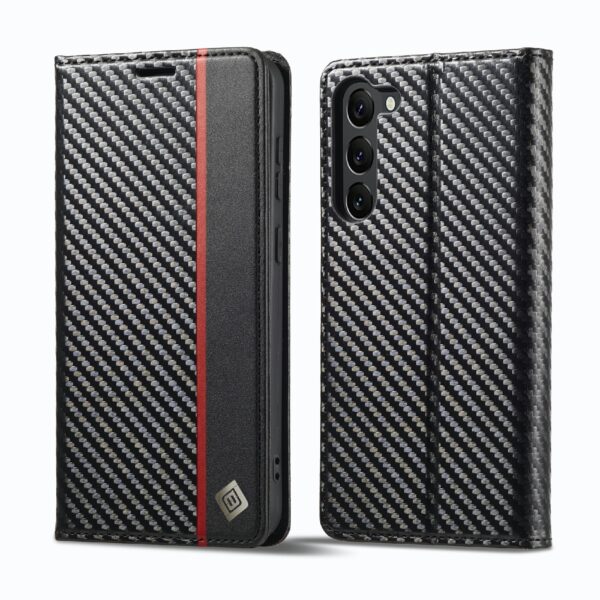 Samsung Galaxy S23 Plus 5G Θήκη Βιβλίο Μαύρο LC.IMEEKE Carbon Fiber PU + TPU Horizontal Flip Phone Case Vertical Black