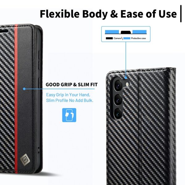 Samsung Galaxy S23 Plus 5G Θήκη Βιβλίο Μαύρο LC.IMEEKE Carbon Fiber PU + TPU Horizontal Flip Phone Case Vertical Black