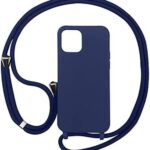 iPhone 14 Plus Θήκη με Λουράκι Μπλε Soft Touch Cover Case With Neck Strap Navy