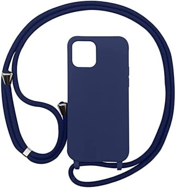 iPhone 14 Plus Θήκη με Λουράκι Μπλε Soft Touch Cover Case With Neck Strap Navy