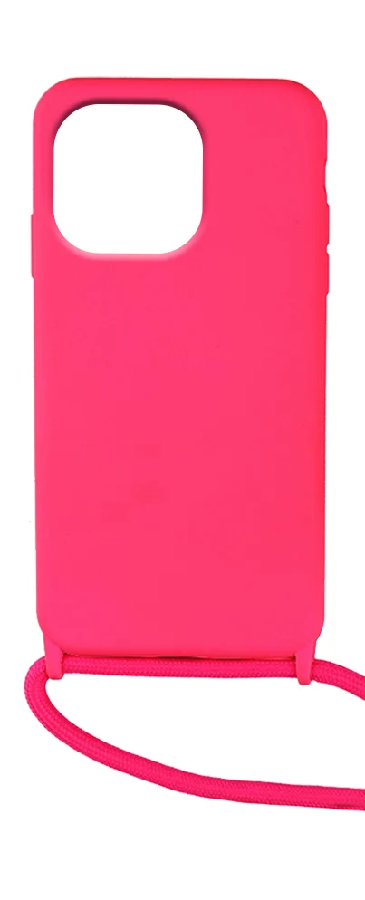 iPhone 14 Pro Θήκη με Λουράκι Φούξια Soft Touch Cover Case With Neck Strap Fuchsia