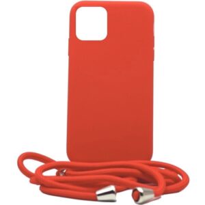 iPhone 12 / 12 Pro Θήκη με Λουράκι Κόκκινο Soft Touch Cover Case With Neck Strap Red