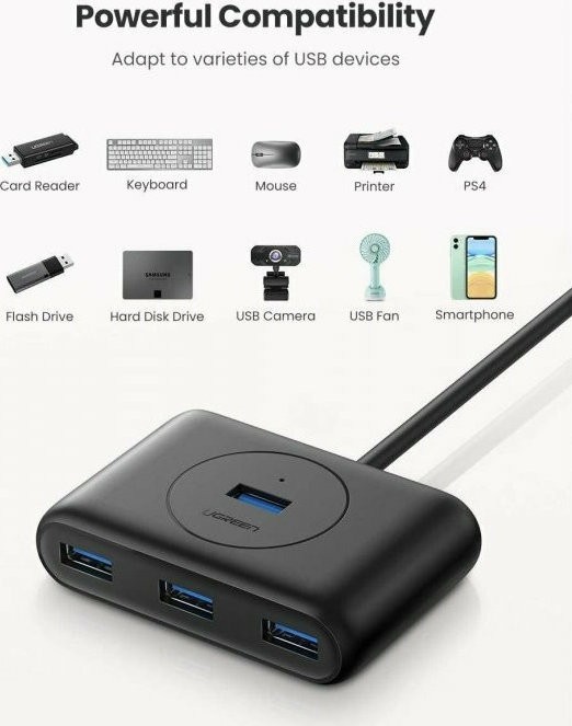 Ugreen USB 3.0 Hub 4 Θυρών με σύνδεση USB-A με καλώδιο 0.5m (20290)