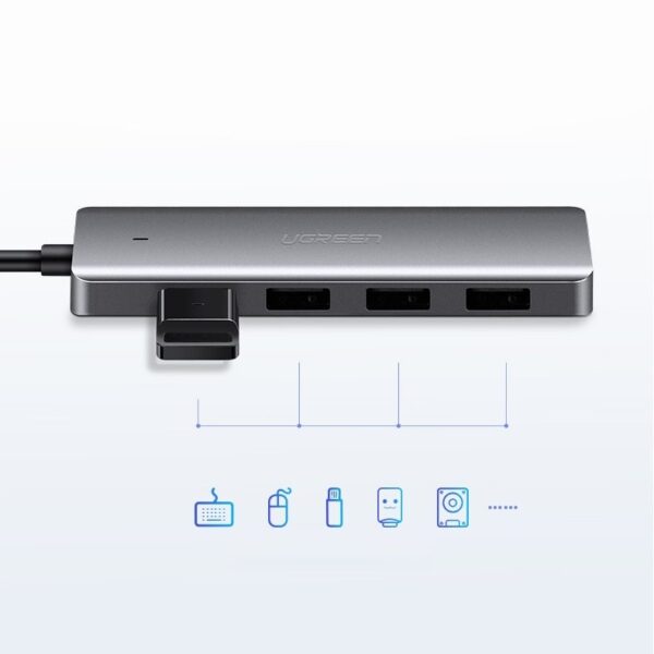 Ugreen CM219 USB 3.0 Hub 5 Θυρών με σύνδεση USB-C Γκρι (70336)