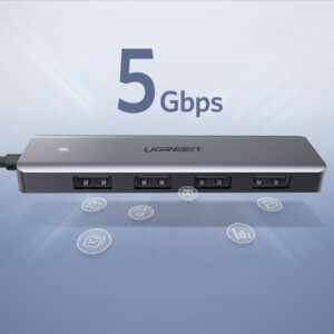 Ugreen CM219 USB 3.0 Hub 5 Θυρών με σύνδεση USB-C Γκρι (70336)