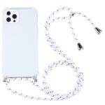 iPhone 13 Pro Max Θήκη με Λουράκι Four-corner Shockproof Transparent TPU Protective Case with Lanyard White - Thin Black