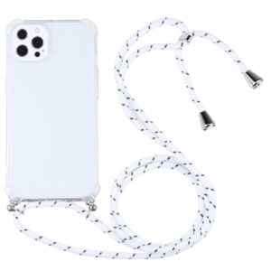 iPhone 13 Pro Max Θήκη με Λουράκι Four-corner Shockproof Transparent TPU Protective Case with Lanyard White - Thin Black