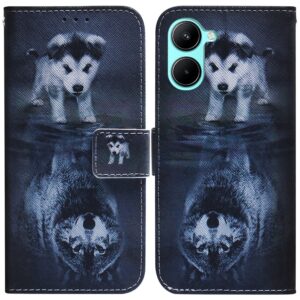 Realme C33 Θήκη Βιβλίο Coloured Drawing Flip Phone Case Wolf and Dog