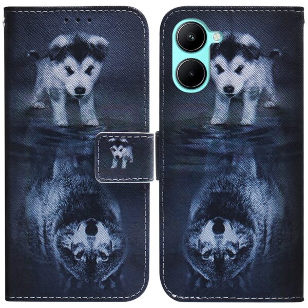 Realme C33 Θήκη Βιβλίο Coloured Drawing Flip Phone Case Wolf and Dog