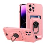 Forcell iPhone 14 Pro Max Card Wallet Θήκη Σιλικόνης - Pink