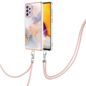 Samsung Galaxy A53 5G Θήκη Σιλικόνης Με Λουράκι Electroplating IMD TPU Phone Case with Lanyard White Marble