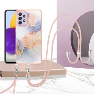 Samsung Galaxy A53 5G Θήκη Σιλικόνης Με Λουράκι Electroplating IMD TPU Phone Case with Lanyard White Marble