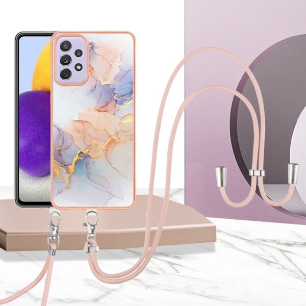 Samsung Galaxy A53 5G Θήκη Σιλικόνης Με Λουράκι Electroplating IMD TPU Phone Case with Lanyard White Marble