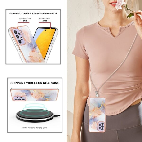 Samsung Galaxy A53 5G Θήκη Σιλικόνης Με Λουράκι Electroplating IMD TPU Phone Case with Lanyard White Marble