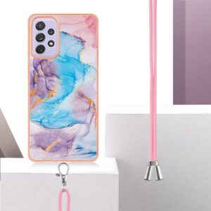 Samsung Galaxy A53 5G Θήκη Σιλικόνης Με Λουράκι Electroplating IMD TPU Phone Case with Lanyard Blue Marble