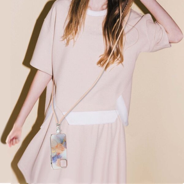 iPhone 13 Θήκη Σιλικόνης Με Λουράκι Electroplating Pattern IMD TPU Shockproof Case with Neck Lanyard Milky Way White Marble