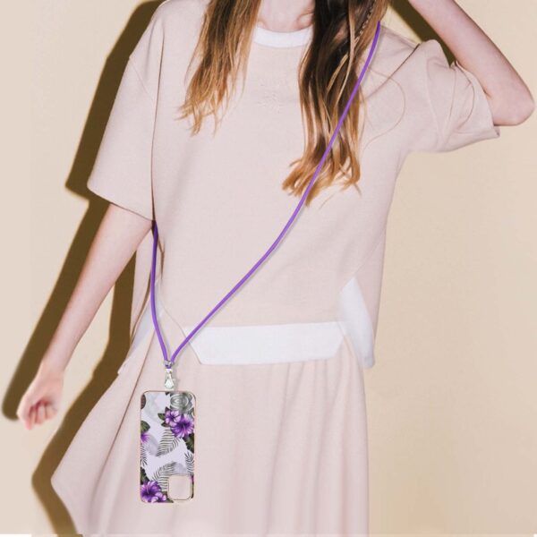 iPhone 13 Pro Max Θήκη Σιλικόνης Με Λουράκι Electroplating Pattern IMD TPU Shockproof Case Purple Flower