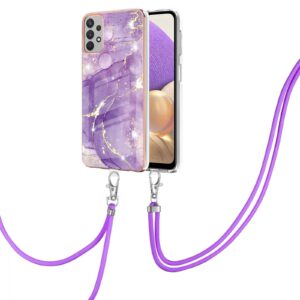 Samsung Galaxy A53 5G Θήκη Σιλικόνης Με Λουράκι Electroplating Marble IMD TPU Phone Case with Lanyard Purple 002