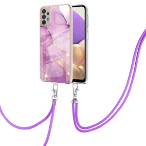 Samsung Galaxy A33 5G Θήκη Σιλικόνης Με Λουράκι Electroplating Marble IMD TPU Phone Case with Lanyard Light Purple 001