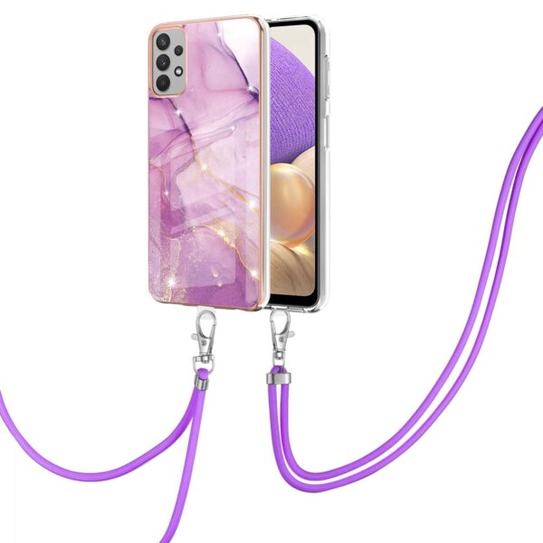 Samsung Galaxy A33 5G Θήκη Σιλικόνης Με Λουράκι Electroplating Marble IMD TPU Phone Case with Lanyard Light Purple 001