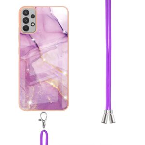 Samsung Galaxy A33 5G Θήκη Σιλικόνης Με Λουράκι Electroplating Marble IMD TPU Phone Case with Lanyard Light Purple 001