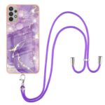 Samsung Galaxy A33 5G Θήκη Σιλικόνης Με Λουράκι Electroplating Marble IMD TPU Phone Case with Lanyard Purple 002