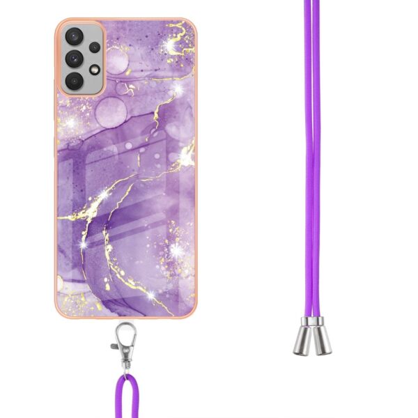 Samsung Galaxy A33 5G Θήκη Σιλικόνης Με Λουράκι Electroplating Marble IMD TPU Phone Case with Lanyard Purple 002