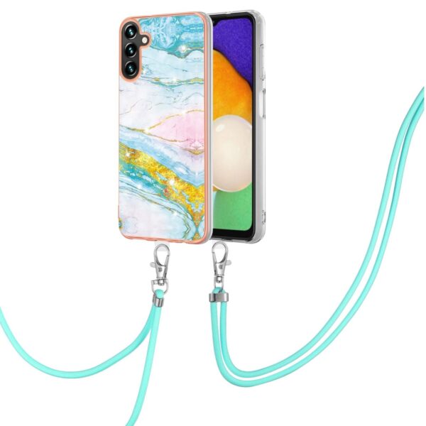 Samsung Galaxy A54 5G Θήκη Σιλικόνης Με Λουράκι Electroplating Marble IMD TPU Phone Case with Lanyard Green 004
