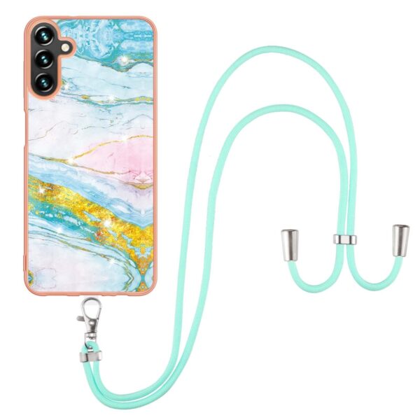 Samsung Galaxy A54 5G Θήκη Σιλικόνης Με Λουράκι Electroplating Marble IMD TPU Phone Case with Lanyard Green 004