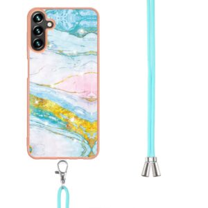 Samsung Galaxy A54 5G Θήκη Σιλικόνης Με Λουράκι Electroplating Marble IMD TPU Phone Case with Lanyard Green 004