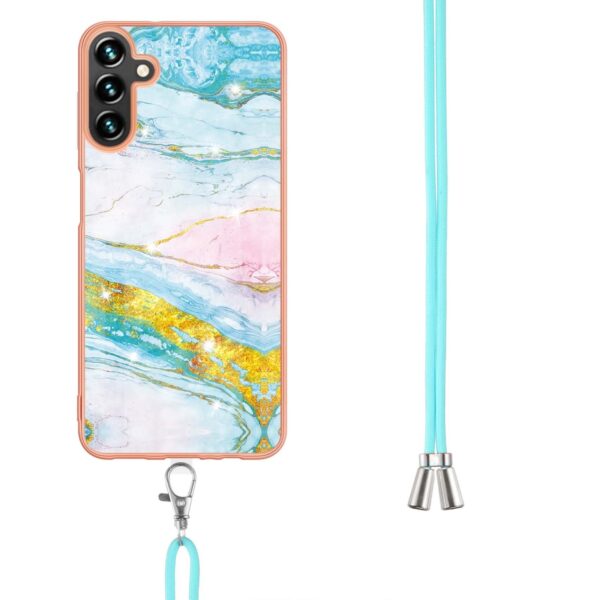 Samsung Galaxy A54 5G Θήκη Σιλικόνης Με Λουράκι Electroplating Marble IMD TPU Phone Case with Lanyard Green 004