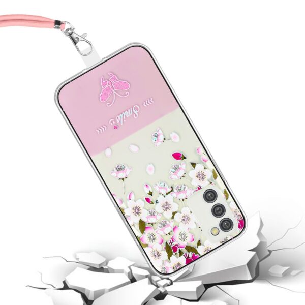 Samsung Galaxy A54 5G Θήκη Σιλικόνης Με Λουράκι Bronzing Butterfly Flower TPU Phone Case with Lanyard Peach Blossoms