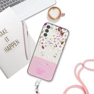 Samsung Galaxy A54 5G Θήκη Σιλικόνης Με Λουράκι Bronzing Butterfly Flower TPU Phone Case with Lanyard Peach Blossoms