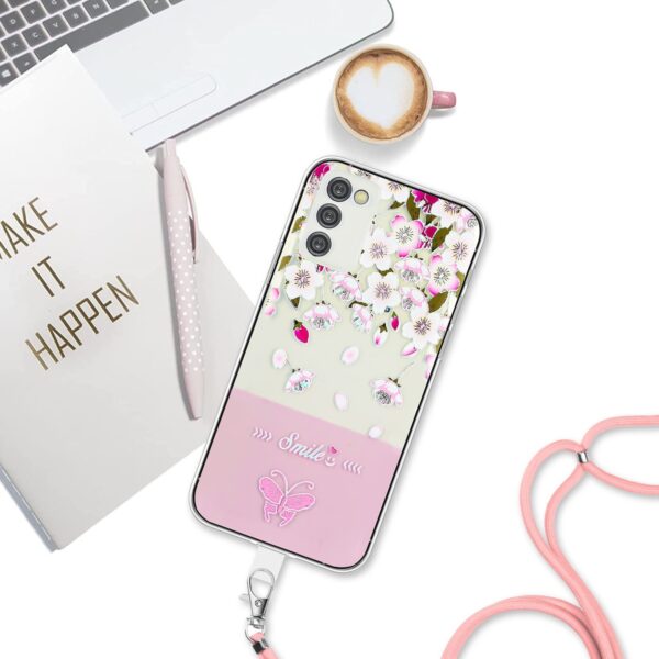 Samsung Galaxy A54 5G Θήκη Σιλικόνης Με Λουράκι Bronzing Butterfly Flower TPU Phone Case with Lanyard Peach Blossoms