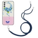Samsung Galaxy A54 5G Θήκη Σιλικόνης Με Λουράκι Bronzing Butterfly Flower TPU Phone Case with Lanyard Hydrangea