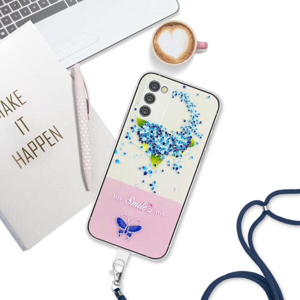 Samsung Galaxy A54 5G Θήκη Σιλικόνης Με Λουράκι Bronzing Butterfly Flower TPU Phone Case with Lanyard Hydrangea