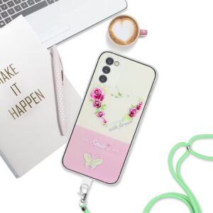 Samsung Galaxy A34 5G Θήκη Σιλικόνης Με Λουράκι Bronzing Butterfly Flower TPU Phone Case with Lanyard Rose Heart