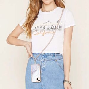 iPhone 14 Θήκη Σιλικόνης Με Λουράκι Electroplating Marble Pattern IMD TPU Shockproof Case with Neck Lanyard White 006