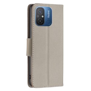 Xiaomi Redmi 12C Θήκη Βιβλίο Γκρι Litchi Texture Pure Color Phone Case Grey
