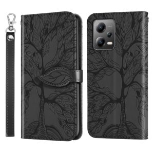 Xiaomi Redmi Note 12 5G / Xiaomi Poco X5 5G Θήκη Βιβλίο Μαύρο Life Tree Embossing Pattern Phone Case Black