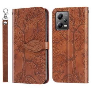 Xiaomi Redmi Note 12 5G / Xiaomi Poco X5 5G Θήκη Βιβλίο Καφέ Life Tree Embossing Pattern Phone Case Brown