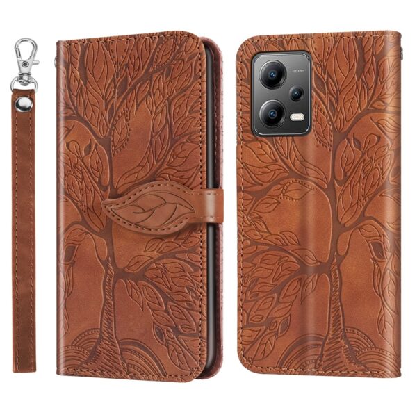 Xiaomi Redmi Note 12 5G / Xiaomi Poco X5 5G Θήκη Βιβλίο Καφέ Life Tree Embossing Pattern Phone Case Brown