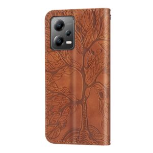 Xiaomi Redmi Note 12 5G / Xiaomi Poco X5 5G Θήκη Βιβλίο Καφέ Life Tree Embossing Pattern Phone Case Brown