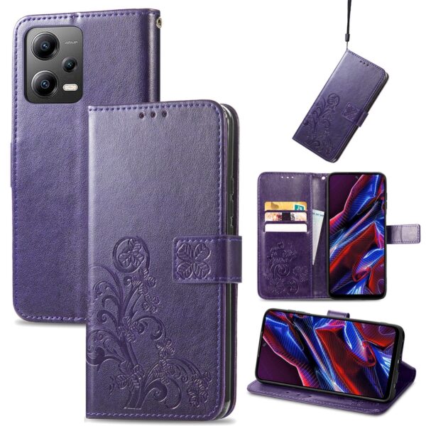 Xiaomi Redmi Note 12 5G / Xiaomi Poco X5 5G Θήκη Βιβλίο Μωβ Four-leaf Clasp Embossed Phone Case Purple