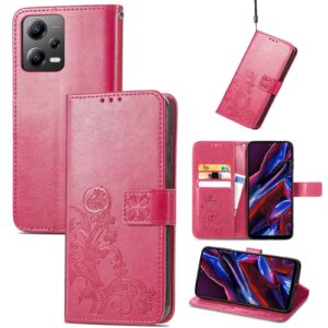 Xiaomi Redmi Note 12 5G / Xiaomi Poco X5 5G Θήκη Βιβλίο Φούξια Four-leaf Clasp Embossed Phone Case Magenta