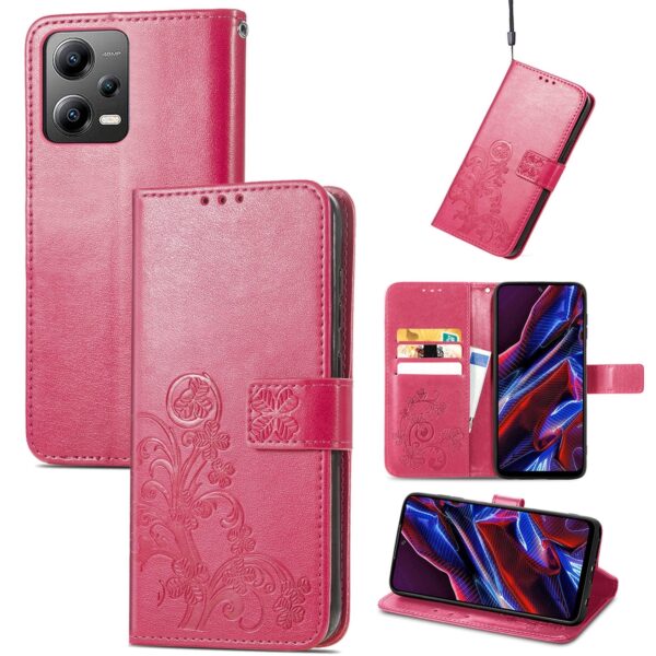 Xiaomi Redmi Note 12 5G / Xiaomi Poco X5 5G Θήκη Βιβλίο Φούξια Four-leaf Clasp Embossed Phone Case Magenta