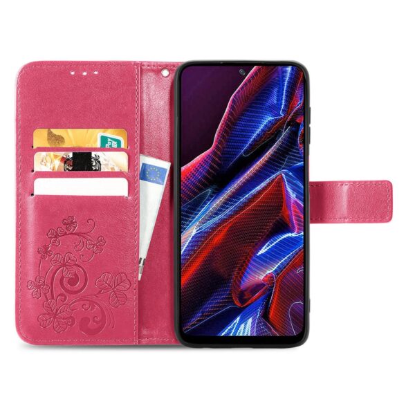 Xiaomi Redmi Note 12 5G / Xiaomi Poco X5 5G Θήκη Βιβλίο Φούξια Four-leaf Clasp Embossed Phone Case Magenta